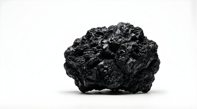 Single chunk of raw black coal isolated on a clean white background