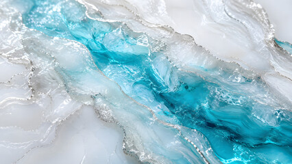 Obraz premium Abstract Turquoise Resin Art Background with Silver Edges