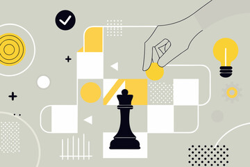 chess piece on checkered board vector illustration strategy game king pawn bishop rook © Ankan