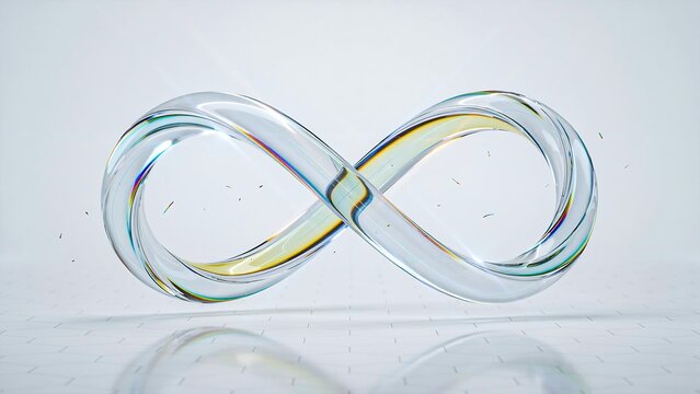 Transparent glass infinity symbol isolated on white background with modern minimal design