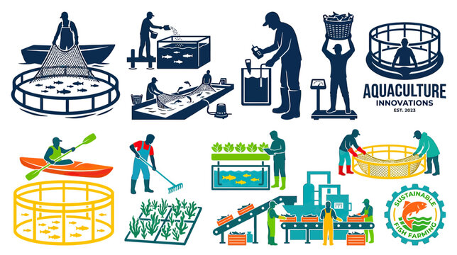 Aquaculture and Fish Farming Industry Illustrations