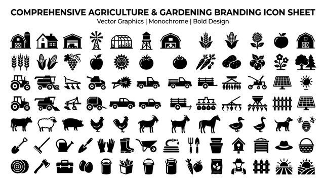 Agriculture and Gardening Icon Set - Vector Graphics
