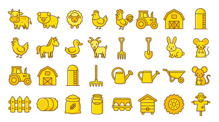 Farm Animals and Equipment Icons Set © tuyun