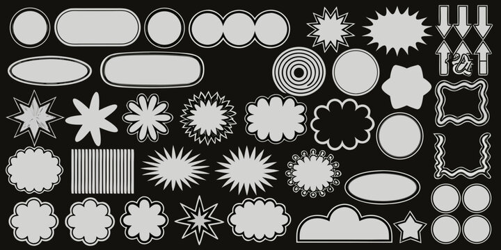 Collection Of Doodle Shapes And Lines On Black Background