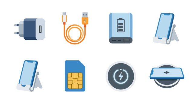 Collection of Mobile Phone Charging and Connectivity Icons