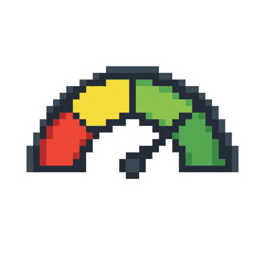 Obraz premium Pixel Art Speedometer Indicator with Red, Yellow, Green Zones