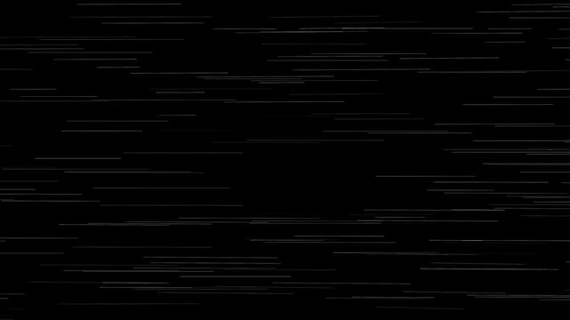黒背景に高速で流れる白い光の横線とスピードラインノイズ・オーバーレイ素材