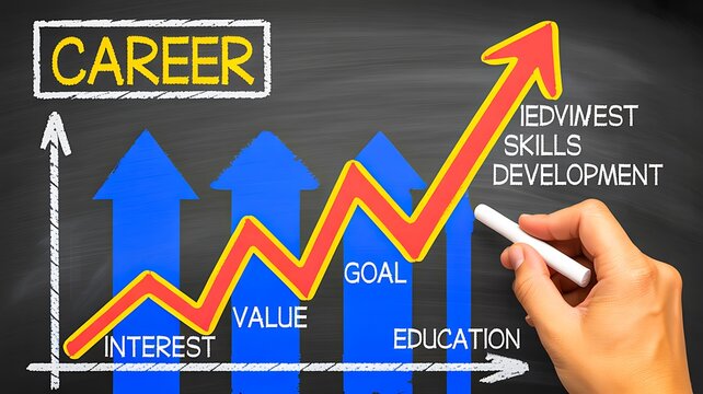 Career growth chart concept with upward arrows and business development strategy