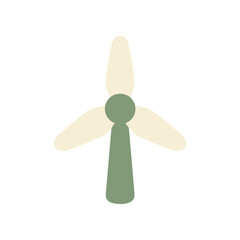 Minimalist wind turbine icon with beige and green tones, representing renewable energy and sustainability. © adnan