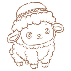 Naklejka premium Cute Kurban Bayramı and Eid al-Adha outline vector collection set, Islamic holiday elements line art featuring cute sheep, cow, mosque, quran, lantern, gift boxes, and muslim kids, monochrome coloring