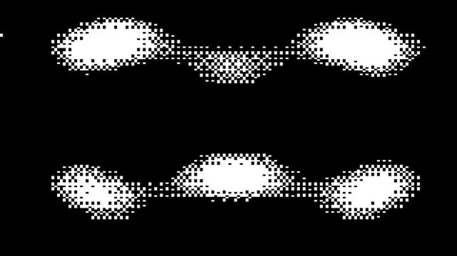 Abstract Halftone Wave Pattern with White Dithered Pixel Shapes on Black Background for Retro Digital Graphic Design