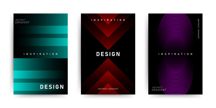 Set of three modern abstract dark poster templates with gradient geometric patterns