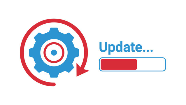 Software Update Process: A visual representation of a software update in progress, featuring a gear icon within a circular arrow and a progress bar indicating completion.