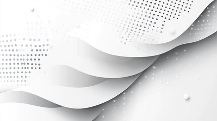 Fototapeta premium Abstract layered background with wavy shapes and halftone dots in a minimalist
