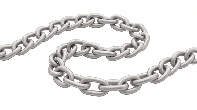 Silver metal chain links curved in an s-shape isolated on a white background for concepts of strength and connection