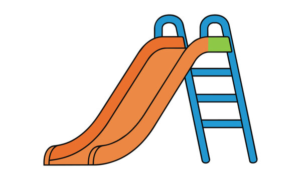 Vibrant playground slide with a wavy chute and simple triangular frame isolated on white, playful flat design element