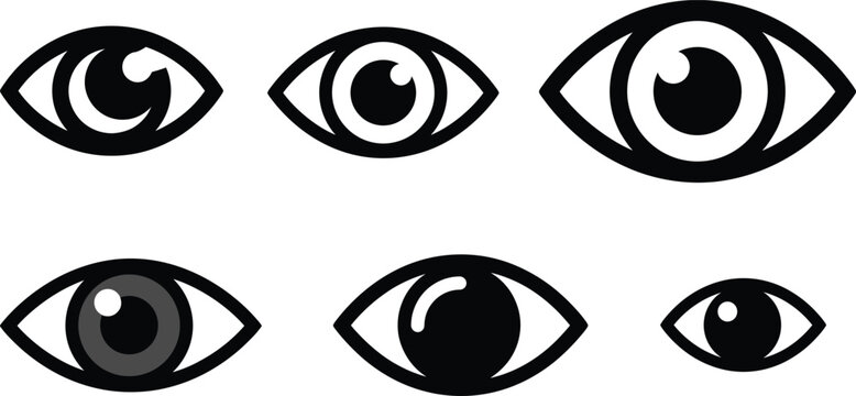 Eye icon vector set featuring human vision eyeball view look observation watch visibility look and security interface symbols