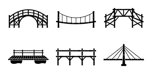 Diverse Bridge Silhouettes: Arch, Suspension, Truss, Pontoon, and Cable-Stayed Designs © Zarin