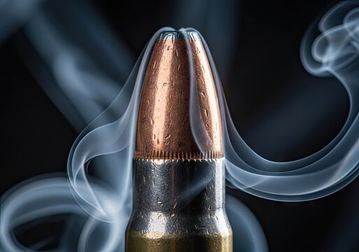 Close up copper bullet point with artistic smoke swirls