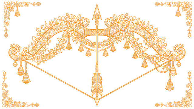 Intricate traditional bow and arrow with floral decorations