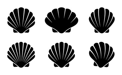 Scallop Shell Icons, Seashell Vector Graphics, Marine Life Symbols, Ocean Beach Elements © Apurbo