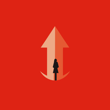 silhouette figure within upward arrow on red background minimalist art simple graphic design