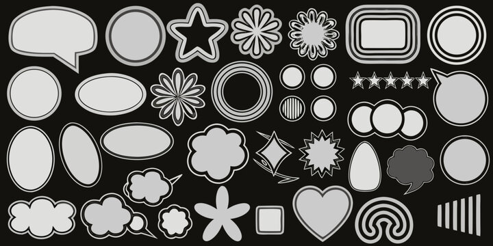 Collection Of Gray Doodle Shapes On Black Background