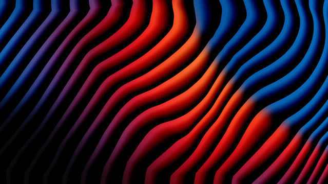 Abstract red and blue wavy lines pattern on a dark black background