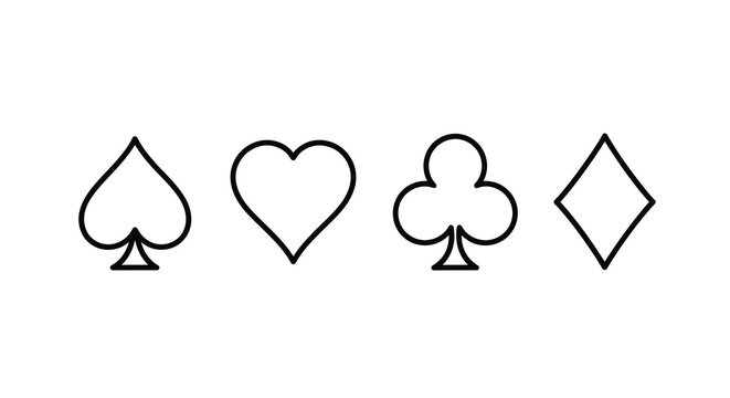Playing Card Suits Line Art On White Background
