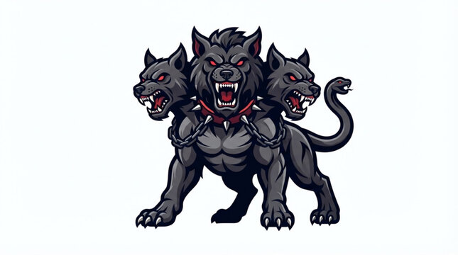 Cerberus Mythological Three Headed Monster Dog Mascot Vector Illustration