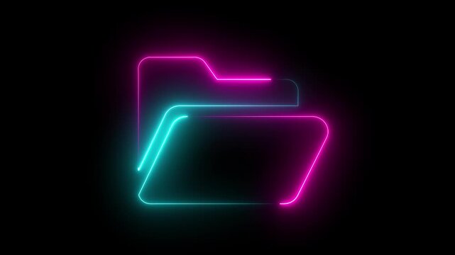 Neon glowing folder animation, digital data management and cyber security concept, futuristic ui for tech projects and software interface