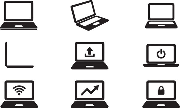 Laptop icons showing different functions and states