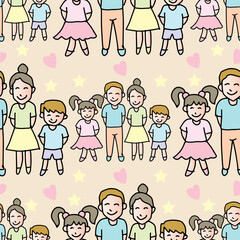 Fototapeta premium Hand-drawn cartoon family beige seamless pattern background