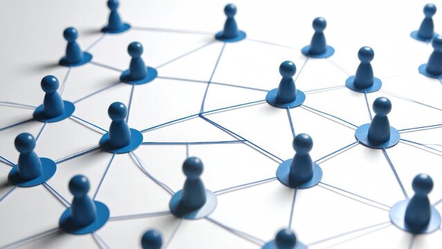 Blue pawns connected by lines on white background