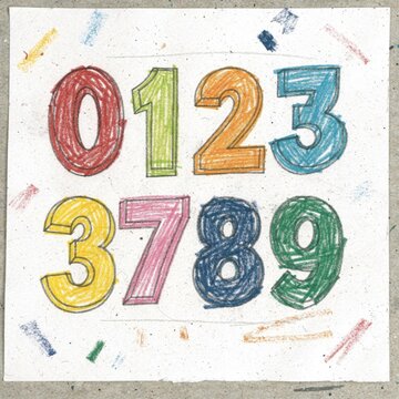 colorful numbers drawn on paper sheet