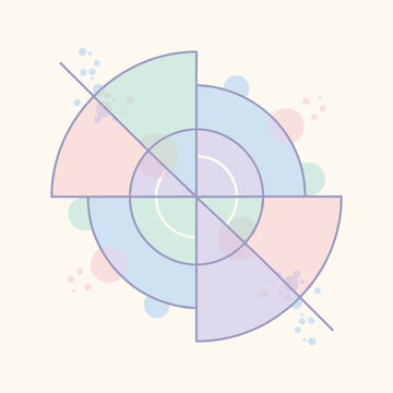 Abstract geometric circular diagram design with pastel colored segments and bubbles on a light beige background.