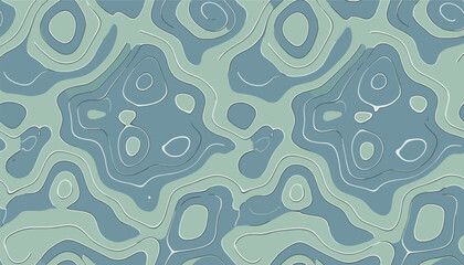 Naklejka premium Cool muted green and blue topographic lines form an elegant abstract fluid pattern with an organic terrain feel.