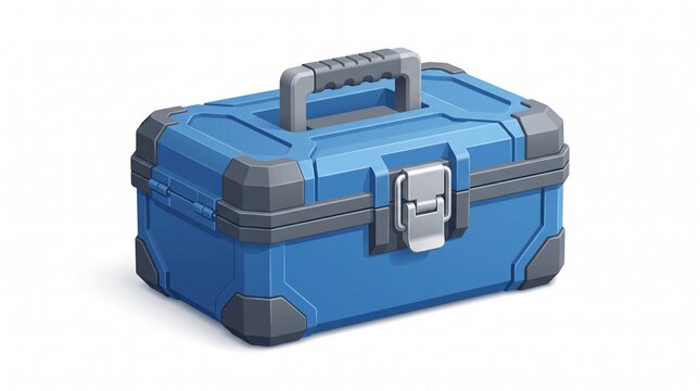 Blue plastic toolbox illustration 3d model container for repair service work isolated on white background