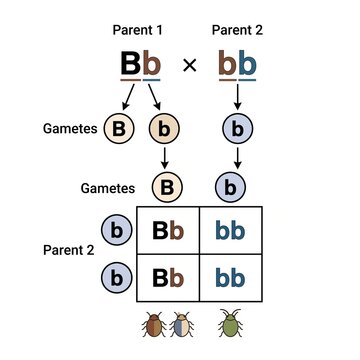 Punnett Square Diagram Illustrating Genetic Cross of Heterozygous and Homozygous Recessive Alleles
