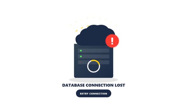 Cloud Computing Database Connection Lost Error Message with Loading Spinner and Exclamation Icon