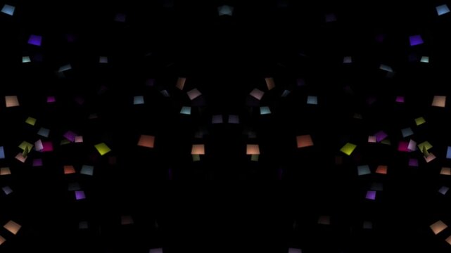 Symmetrical 3D Colorful Confetti Burst and Falling Particles on Black Background