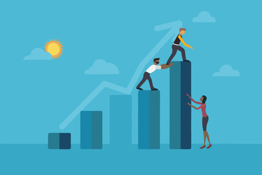 teamwork illustration in flat vector style people collaboration growth chart bar success achievement