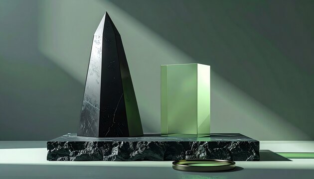 Elegant Geometric Sculptures Dark Marbled Base