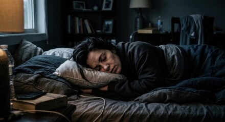 Fototapeta premium Peaceful Slumber In A Darkened Bedroom And Restful Deep Sleep