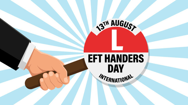International LeftHanders Day Celebration on August 13th with Gavel and Radial Background.