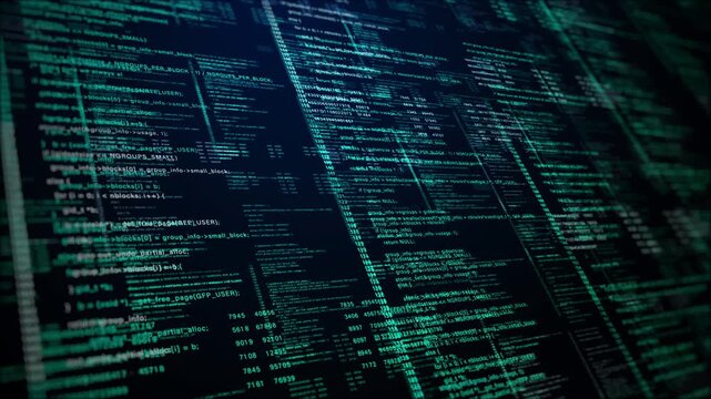 Close Up Of Programming Source Code Display On Dark Digital Interface Representing Software Development, Cybersecurity, Data Processing And Modern Information Technology