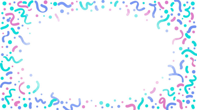 Colorful confetti frame with festive ribbons and dots for celebrations and party invitations Vector