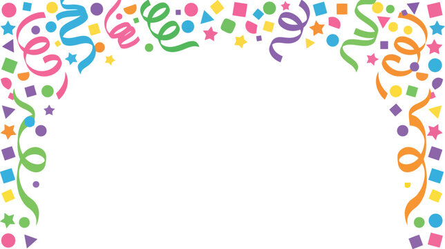 Colorful confetti and party streamers border frame for celebrations and festive design events Vector