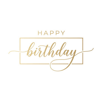 Elegant happy birthday typography design with cursive script lettering in a thin rectangular frame Vector