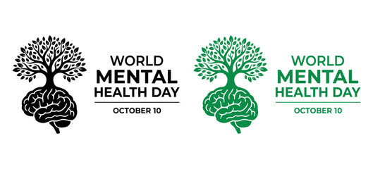 world mental health day october 10 typography with brain and tree vector design © MostAmina